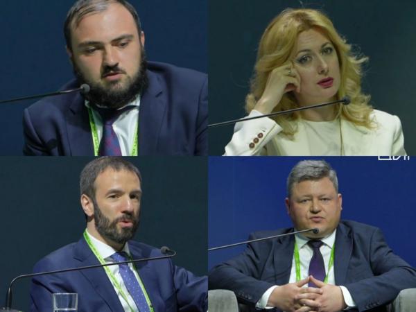 На фото (слева направо), верхний ряд: директор по связям с госорганами "МегаФон" Владимир Месропян, гендиректор МТС Инесса Галактионова. Нижний ряд: гендиректор Т2 Антон Годовиков, вице-президент "ВымпелКом" Александр Григорьев